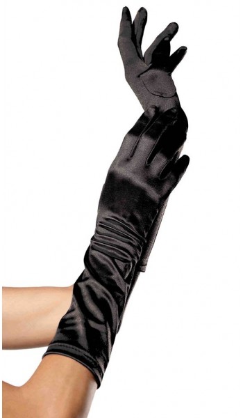 Black Satin Elbow Length Gloves