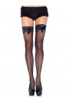 Satin Bow Lace Top Thigh High Garter Stockings