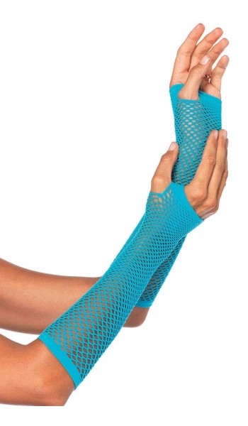 Neon Blue Triangle Net Fingerless Gloves