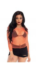 Neon Orange Fishnet Long Sleeve Shirt