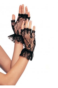 Ruffled Lace Wrist Length Fingerless Gloves