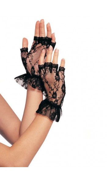 Ruffled Lace Wrist Length Fingerless Gloves