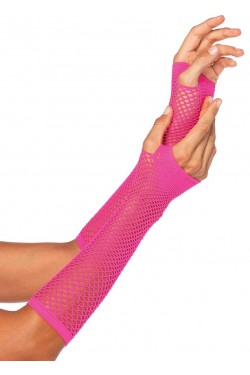 Neon Pink Triangle Net Fingerless Gloves