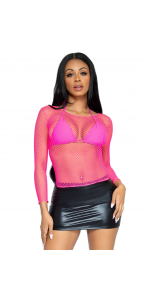 Neon Pink Fishnet Long Sleeve Shirt