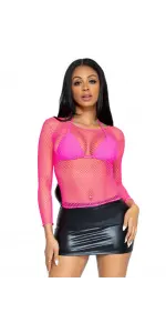 Neon Pink Fishnet Long Sleeve Shirt