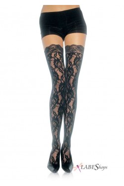 Black Rose Lace Thigh High Stockings