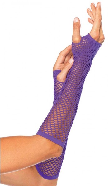 Neon Purple Triangle Net Fingerless Gloves