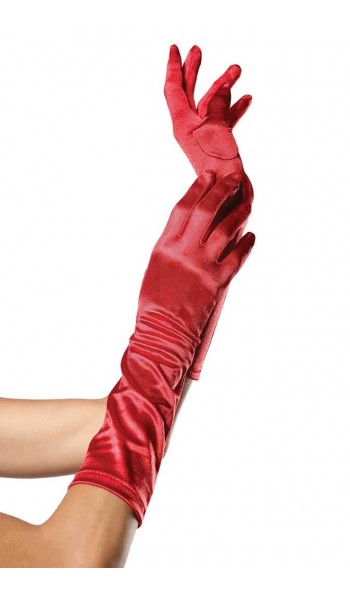 Red Satin Elbow Length Gloves