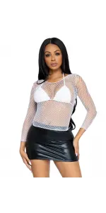 White Fishnet Long Sleeve Shirt