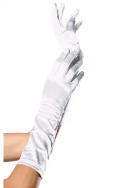 White Satin Elbow Length Gloves