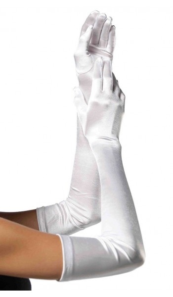 Satin Extra Long White Bridal Opera Gloves