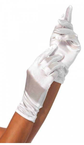 White Wrist Length Satin Gloves