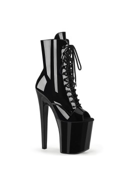 Xtreme 8 Inch Black Patent Platform Peep Toe Boots