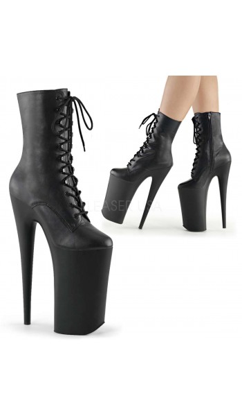 Beyond 10 Inch Heel Black Lace Up Ankle Boots