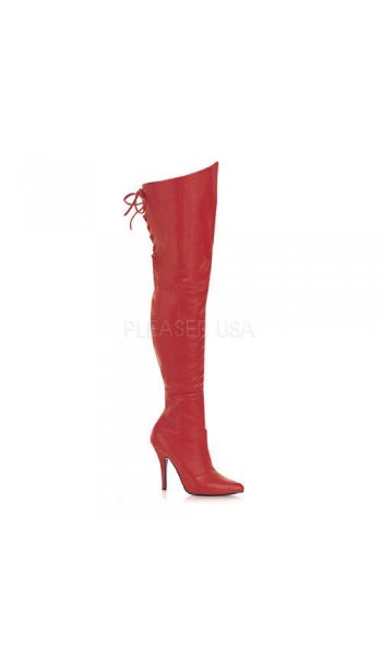 Legend Red Lace up Back Leather Thigh High Boots