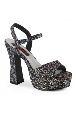 Dolly Black Glitter Platform Chunky Heel Sandal