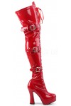 Electra Red Buckled Thigh High Platform Boots