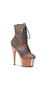 Adore Rose Gold Hologram Fishnet Ankle Boots