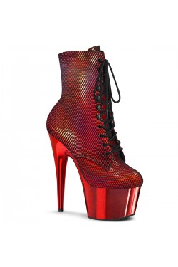 Adore Red Hologram Fishnet Ankle Boots