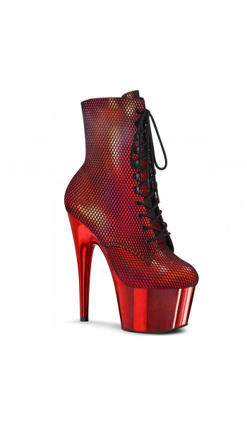 Adore Red Hologram Fishnet Ankle Boots