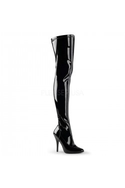 Seduce Black Patent High Heel Thigh High Boots