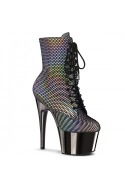 Adore Silver Hologram Fishnet Ankle Boots