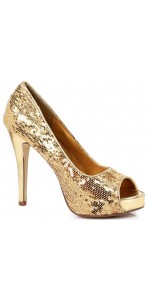 Gold Flamingo Sequin Peep Toe Pumps