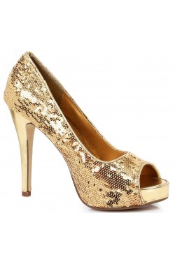 Gold Flamingo Sequin Peep Toe Pumps