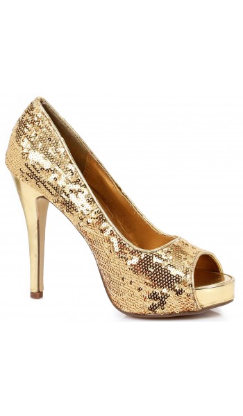 Gold Flamingo Sequin Peep Toe Pumps