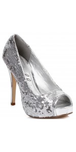 Silver Flamingo Sequin Peep Toe Pumps