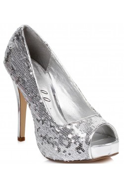 Silver Flamingo Sequin Peep Toe Pumps