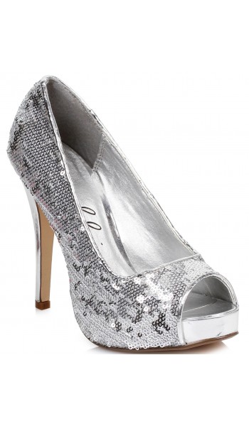 Silver Flamingo Sequin Peep Toe Pumps