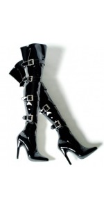 Buckle Up Black Thigh High 5 Inch Heel Boot