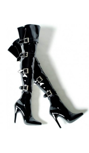 Buckle Up Black Thigh High 5 Inch Heel Boot