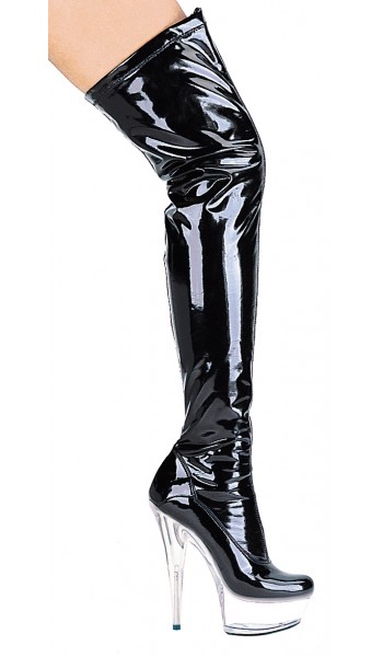 Fantasy Black Clear Platform Thigh High Platform Boots