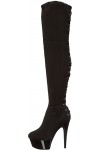 Fare Black Velvet Platform Thigh High Boots for Women