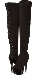 Fare Black Velvet Platform Thigh High Boots for Women