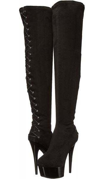 Fare Black Velvet Platform Thigh High Boots for Women