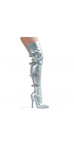 Buckle Up Silver Thigh High 5 Inch Heel Boot