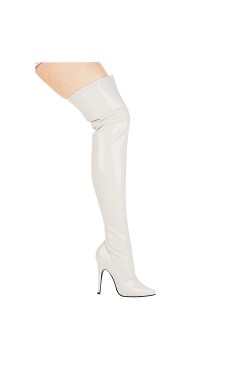 Ally White Thigh High 5 Inch Heel Boot