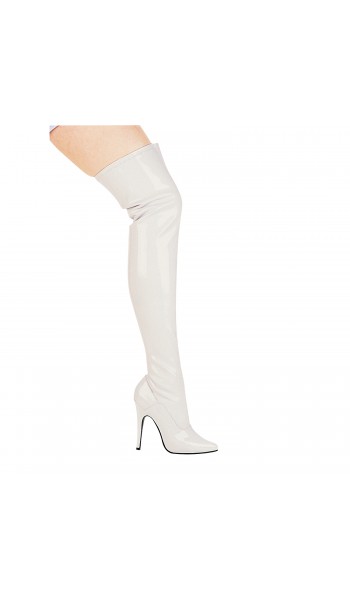 Ally White Thigh High 5 Inch Heel Boot