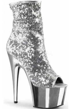 Silver Sequin Adore Platform Ankle Boots