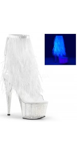 Neon White Marabou Trimmed Platform Ankle Boots