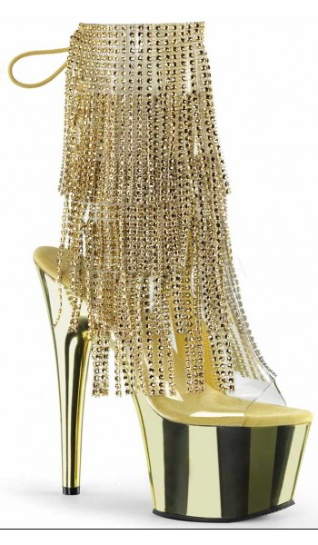 Gold Rhinestone Fringe Platform Ankle Boots