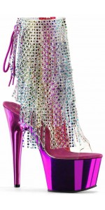 Hot Pink Rhinestone Fringe Platform Ankle Boots