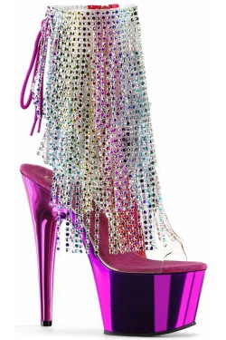 Hot Pink Rhinestone Fringe Platform Ankle Boots