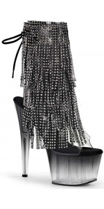 Black Rhinestone Fringe 7 Inch Heel Ankle Boots