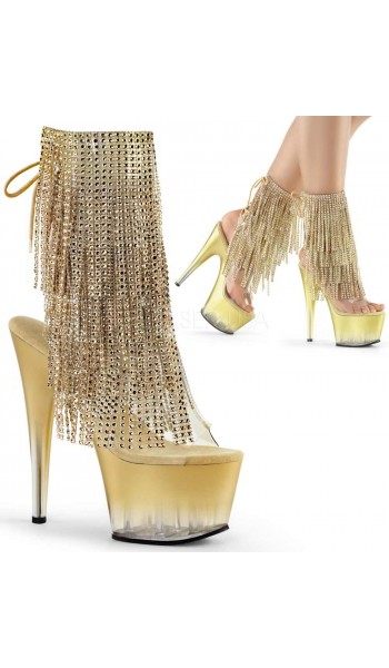 Gold Rhinestone Fringe 7 Inch Heel Ankle Boots