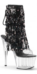 Black Sequin Fringe 7 Inch Heel Ankle Boots