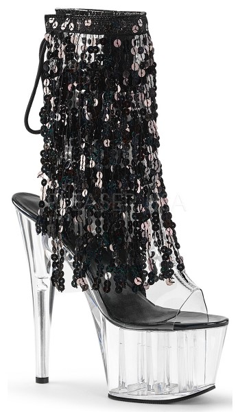 Black Sequin Fringe 7 Inch Heel Ankle Boots